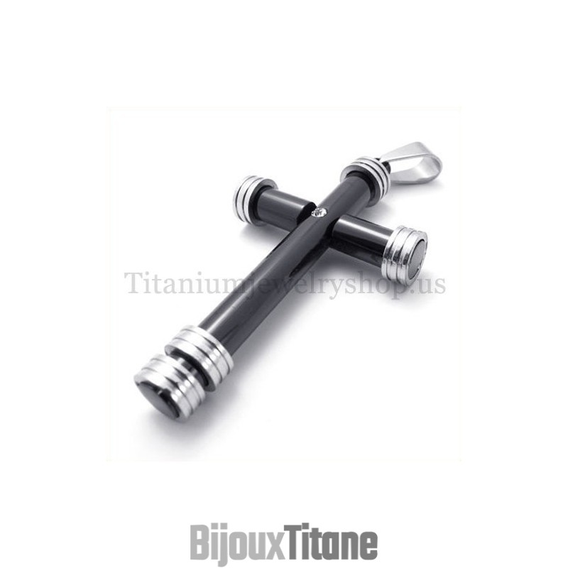 Pendentif Croix Cylindrique En Titane Noir Tendance Pendentif Croix Cylindrique En Titane Noir Tendance
