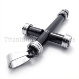 Pendentif Croix Cylindrique En Titane Noir Tendance