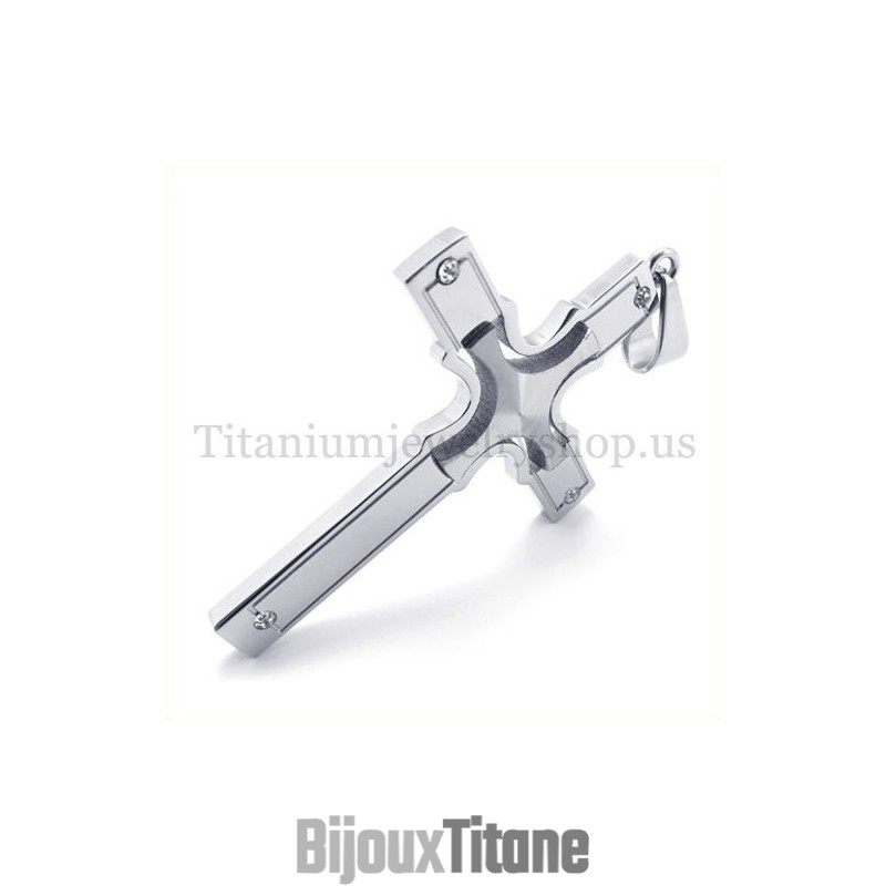 Pendentif Croix En Titane Et Diamants, Petite Croix En Argent Sertie De Diamants