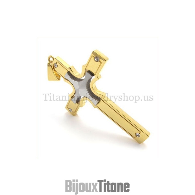 Pendentif Croix En Titane Et Argent Avec Petite Croix Intégrée Pendentif Croix En Titane Et Argent Avec Petite Croix Intégrée