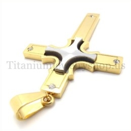 Pendentif Croix En Titane Et Argent Avec Petite Croix Intégrée