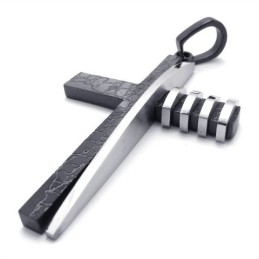 Pendentif Croix Asymétrique En Titane Noir Et Argent Pour Homme