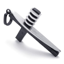 Pendentif Croix Asymétrique En Titane Noir Et Argent Pour Homme