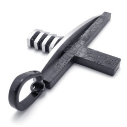 Pendentif Croix Asymétrique En Titane Noir Et Argent Pour Homme
