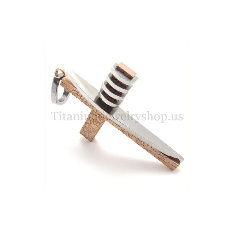 Pendentif Croix Asymétrique En Titane Pour Homme, Couleur Café Et Or Pendentif Croix Asymétrique En Titane Pour Homme, Couleur Café Et Or