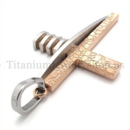 Pendentif Croix Asymétrique En Titane Pour Homme, Couleur Café Et Or