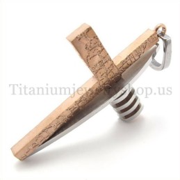 Pendentif Croix Asymétrique En Titane Pour Homme, Couleur Café Et Or