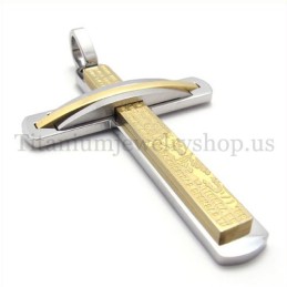 Pendentif Croix En Titane Doré À Deux Couches