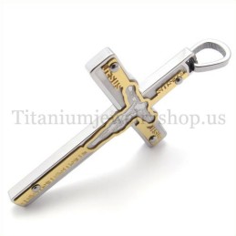 Pendentif Croix En Titane Doré Sculpté Jésus