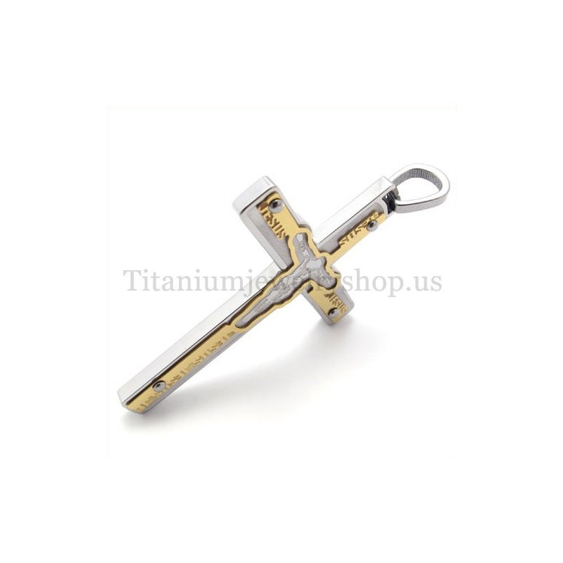 Pendentif Croix En Titane Doré Sculpté Jésus Pendentif Croix En Titane Doré Sculpté Jésus
