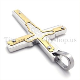 Pendentif Croix En Titane Doré Sculpté Jésus