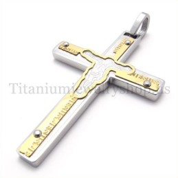 Pendentif Croix En Titane Doré Sculpté Jésus