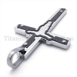 Pendentif Croix En Titane Noir Sculpté Jésus