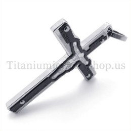 Pendentif Croix En Titane Noir Sculpté Jésus