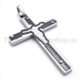 Pendentif Croix En Titane Noir Sculpté Jésus