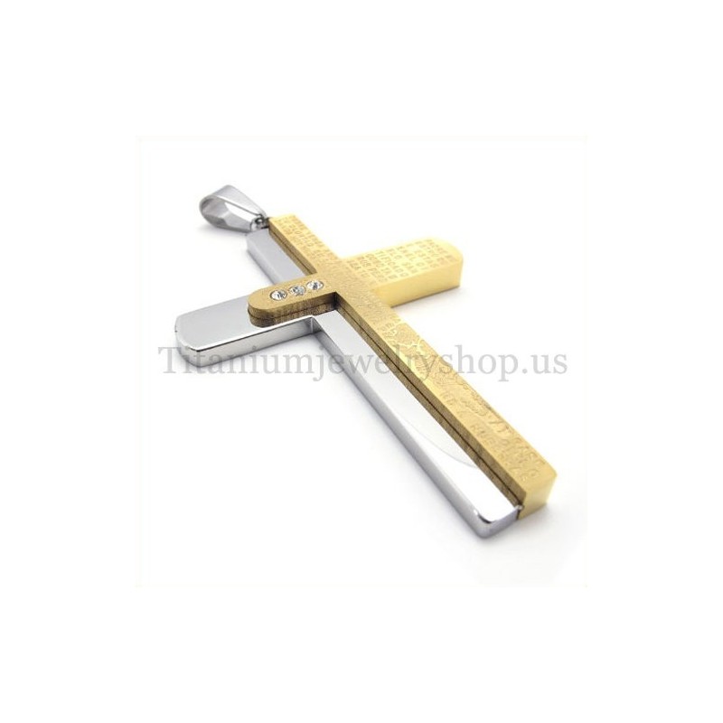 Pendentif Croix En Titane Et Or Sculpté À Deux Couches Avec Bible