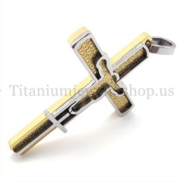 Pendentif Croix En Titane Sculpté En Or Avec Motif Jésus