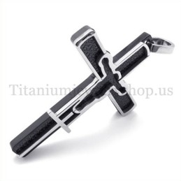 Pendentif Croix En Titane Sculpté Noir Avec Motif Jésus