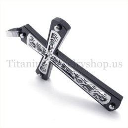 Pendentif Croix En Titane Noir À Motif De Croix Creuse Intégrée