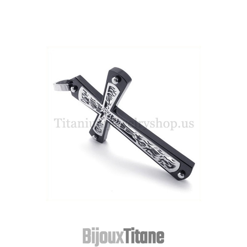 Pendentif Croix En Titane Noir À Motif De Croix Creuse Intégrée Pendentif Croix En Titane Noir À Motif De Croix Creuse Intégrée