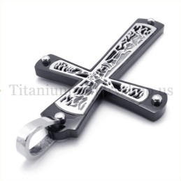 Pendentif Croix En Titane Noir À Motif De Croix Creuse Intégrée