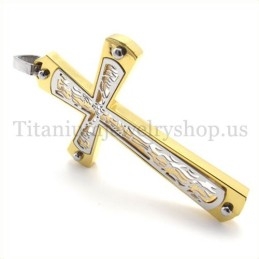 Pendentif Croix En Titane À Motif De Croix Creuse Incrusté D'Or