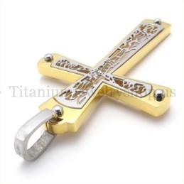 Pendentif Croix En Titane À Motif De Croix Creuse Incrusté D'Or