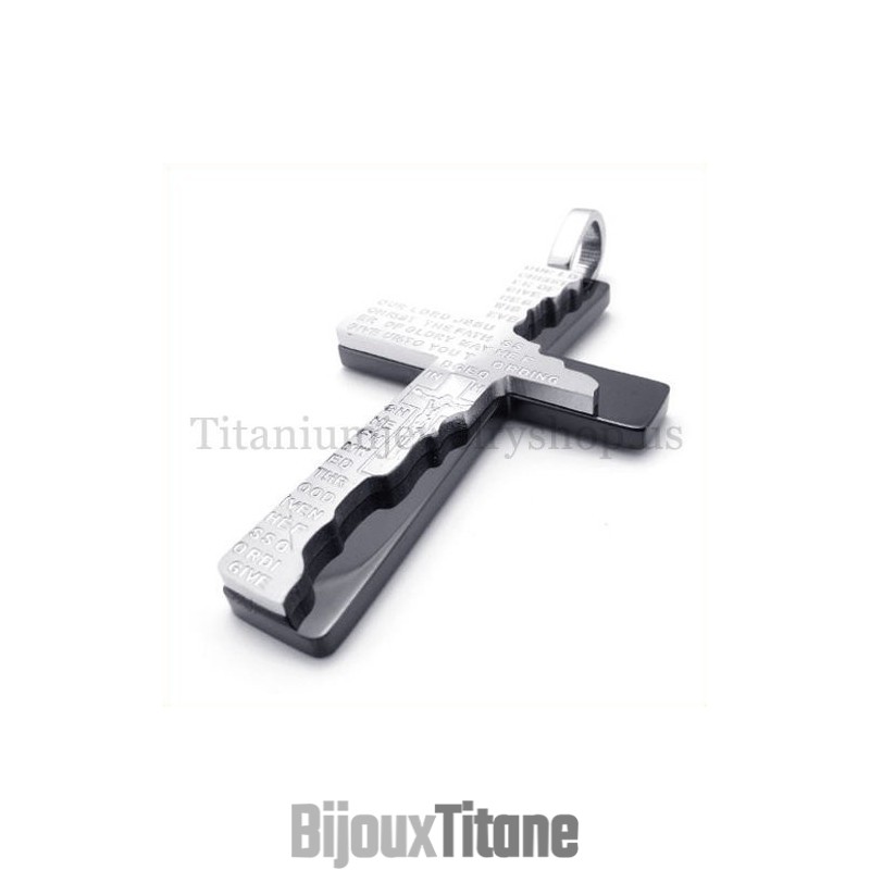 Pendentif Croix En Titane À Deux Couches, Style Bible Noire Pendentif Croix En Titane À Deux Couches, Style Bible Noire