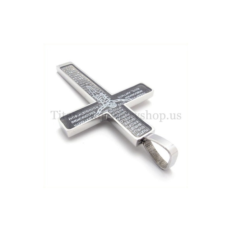 Pendentif Croix En Titane Sculpté Avec Motif De Jésus Et Motif Biblique