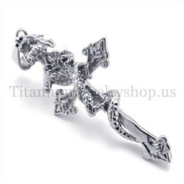 Pendentif Croix En Titane Pour Homme Avec Dragon Enroulé