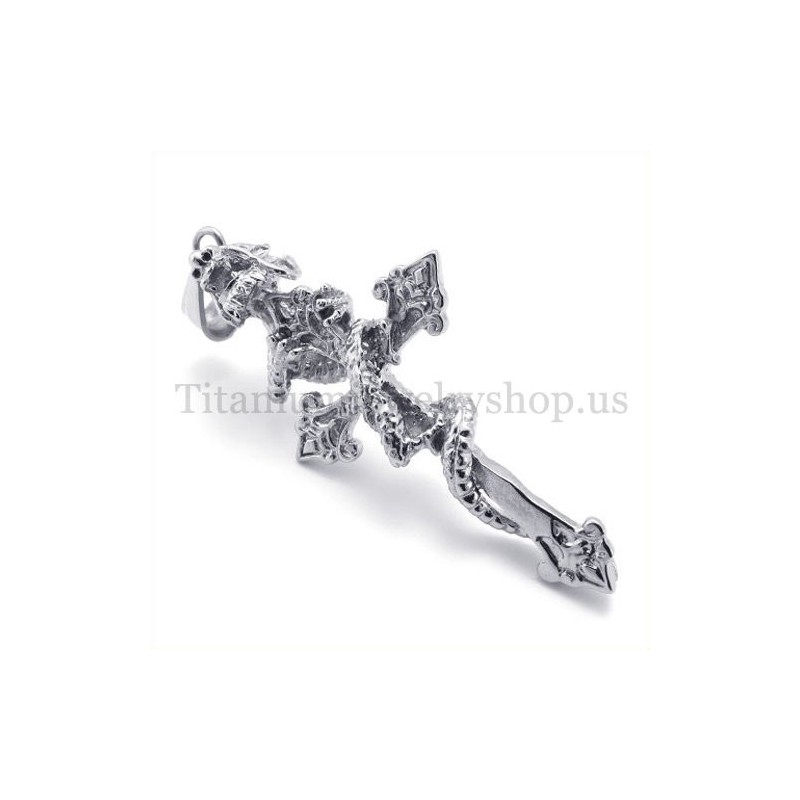 Pendentif Croix En Titane Pour Homme Avec Dragon Enroulé Pendentif Croix En Titane Pour Homme Avec Dragon Enroulé