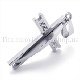 Pendentif Croix En Titane Et Argent Avec Diamants