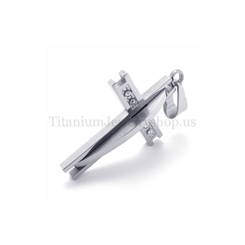 Pendentif Croix En Titane Et Argent Avec Diamants