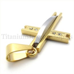 Pendentif Croix En Titane Doré Avec Diamants