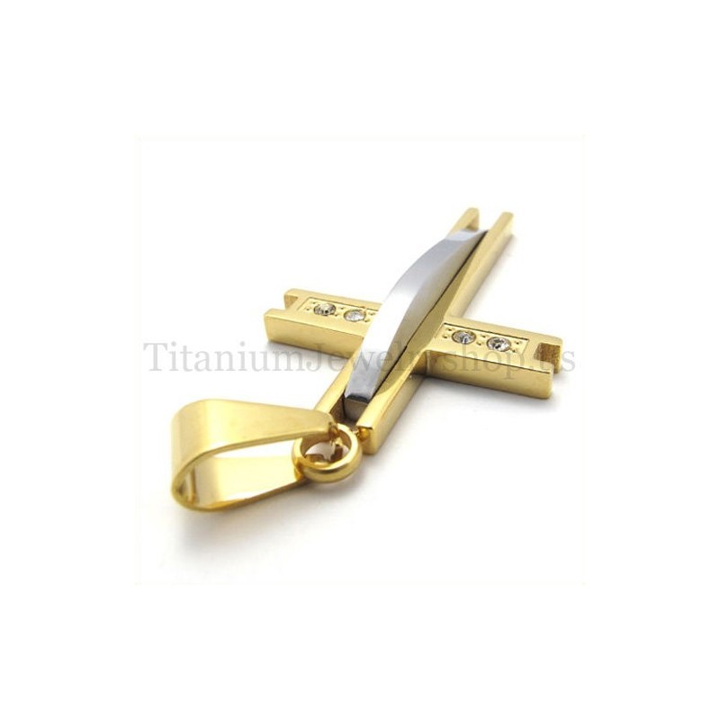 Pendentif Croix En Titane Doré Avec Diamants Pendentif Croix En Titane Doré Avec Diamants