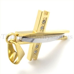 Pendentif Croix En Titane Doré Avec Diamants