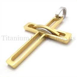 Pendentif Croix En Titane Pour Homme Noble Et Doré