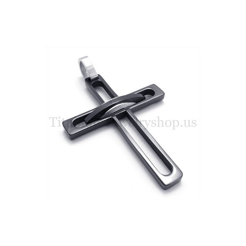 Pendentif Croix En Titane Pour Homme Noble Noir