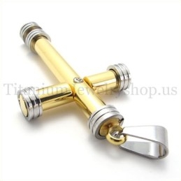 Pendentif Croix Cylindrique En Titane Doré