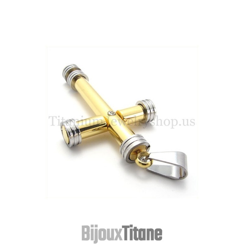 Pendentif Croix Cylindrique En Titane Doré Pendentif Croix Cylindrique En Titane Doré