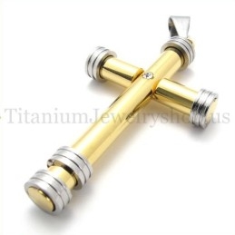 Pendentif Croix Cylindrique En Titane Doré