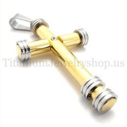Pendentif Croix Cylindrique En Titane Doré
