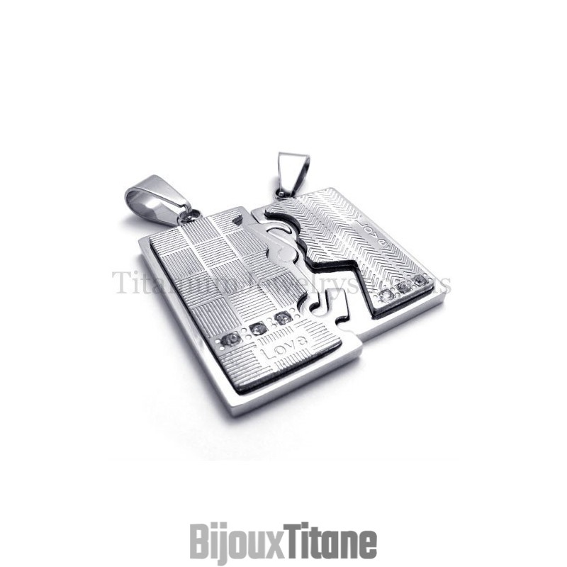 Pendentif En Titane Et Argent À Deux Couches, Amoureux Entrelacés Pendentif En Titane Et Argent À Deux Couches, Amoureux Entrelacés