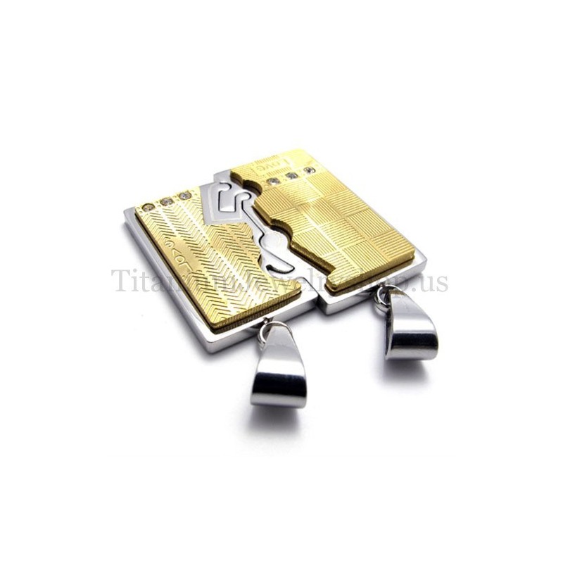 Pendentif En Titane Doré À Deux Couches, Amoureux Entrelacés Pendentif En Titane Doré À Deux Couches, Amoureux Entrelacés