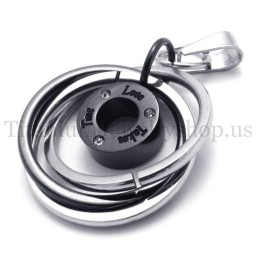 Pendentif En Titane Noir Multi-Anneaux Gravé « Take Time Love »