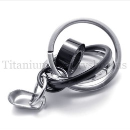 Pendentif En Titane Noir Multi-Anneaux Gravé « Take Time Love »