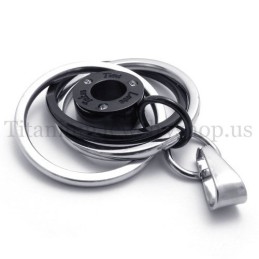 Pendentif En Titane Noir Multi-Anneaux Gravé « Take Time Love »