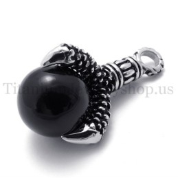Pendentif En Titane Avec Patte D'Aigle Et Gemme Noire