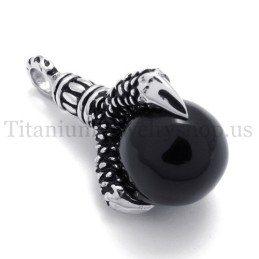 Pendentif En Titane Avec Patte D'Aigle Et Gemme Noire