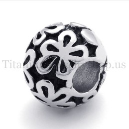 Pendentif En Titane Avec Perles Porte-Bonheur Et Fleurs Argentées